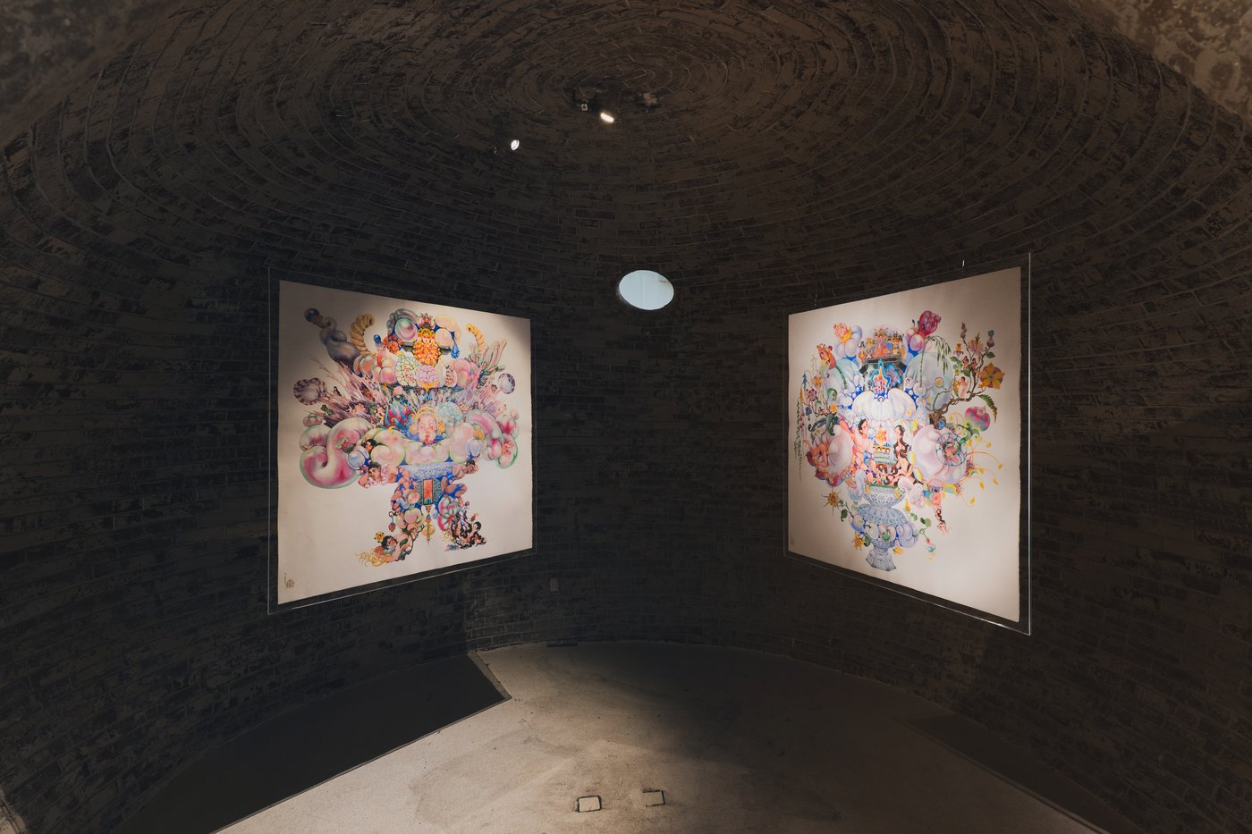Works on paper in the round brick room