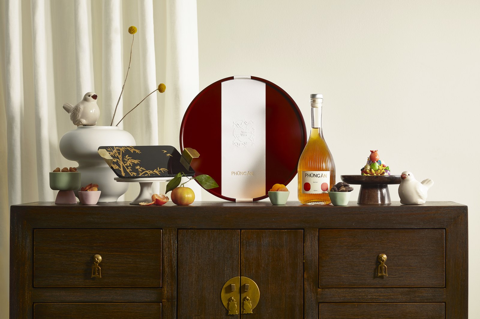 Lacquer Tet editorial on wooden cabinet