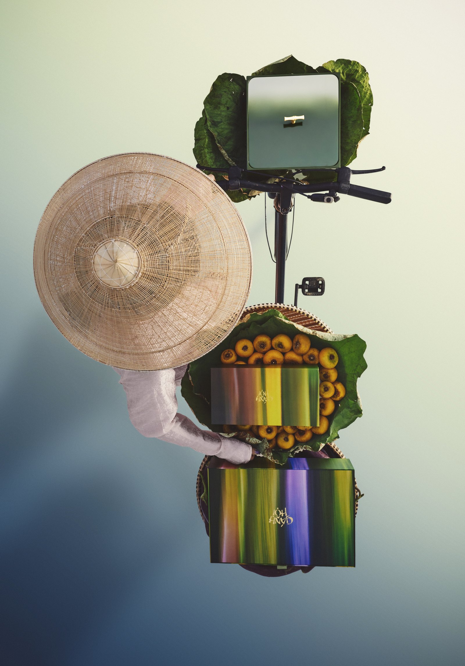 Green gift box on a bicycle