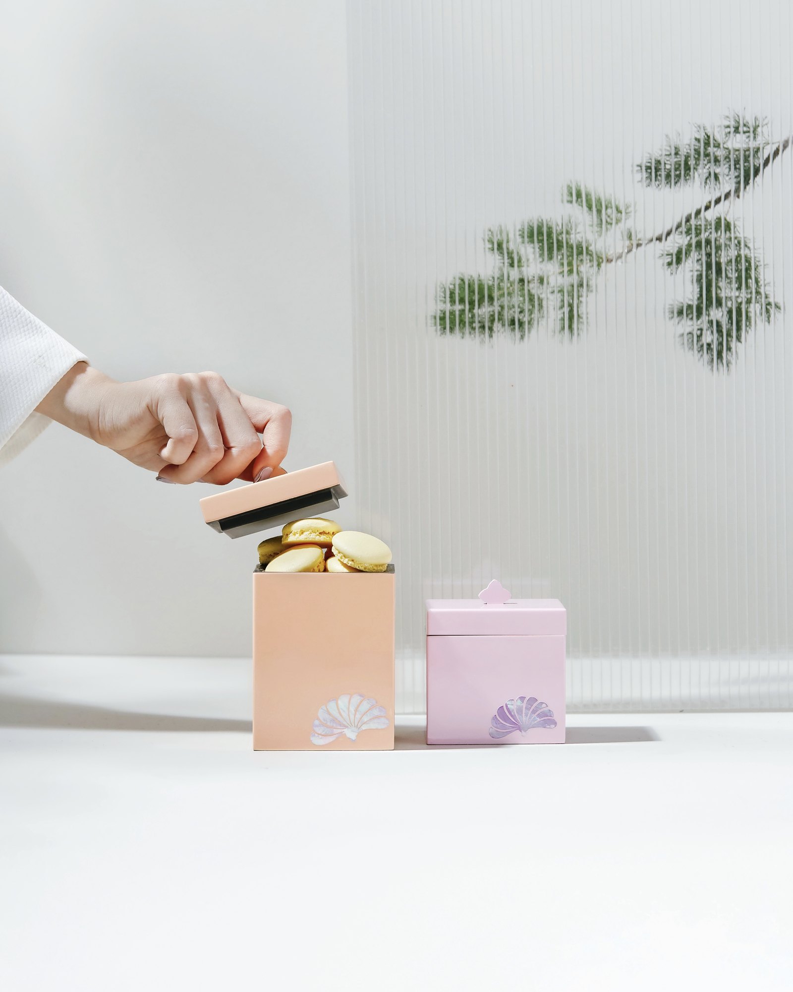 Pastel lacquer gift boxes lifestyle